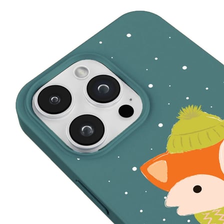 iPhone 15 Pro Max Haki Lansman Renkli Silikon Winter Fox Tasarımlı Premium Kılıf