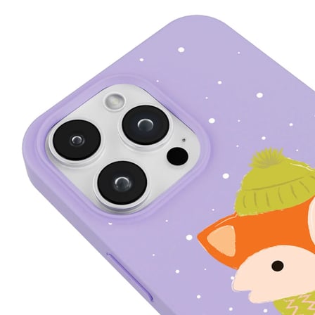 iPhone 15 Pro Max Lila Lansman Renkli Silikon Winter Fox Tasarımlı Premium Kılıf