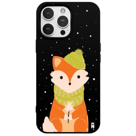 iPhone 13 Pro Max Siyah Lansman Renkli Silikon Winter Fox Tasarımlı Premium Kılıf