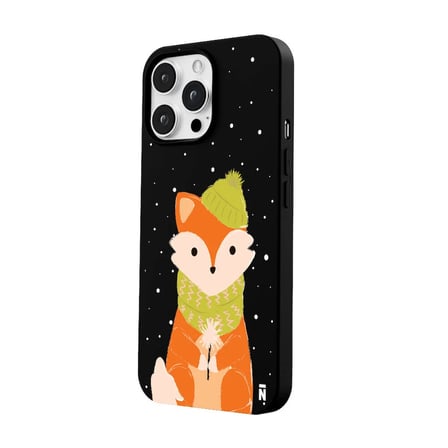 iPhone 11 Pro Max Siyah Lansman Renkli Silikon Winter Fox Tasarımlı Premium Kılıf