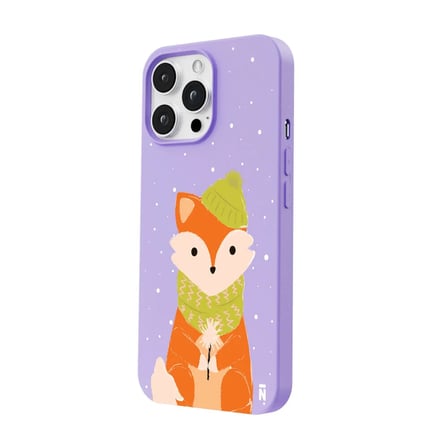 iPhone 15 Pro Lila Lansman Renkli Silikon Winter Fox Tasarımlı Premium Kılıf