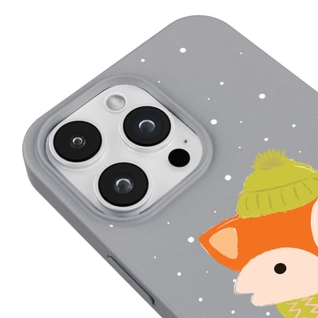 iPhone 14 Pro Gri Lansman Renkli Silikon Winter Fox Tasarımlı Premium Kılıf