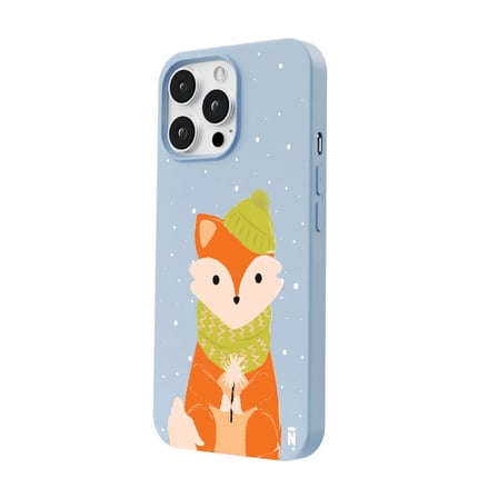 iPhone 12 Pro Mavi Lansman Renkli Silikon Winter Fox Tasarımlı Premium Kılıf