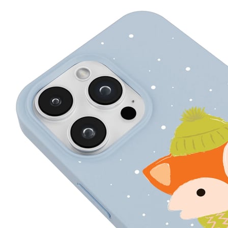 iPhone 12 Pro Mavi Lansman Renkli Silikon Winter Fox Tasarımlı Premium Kılıf