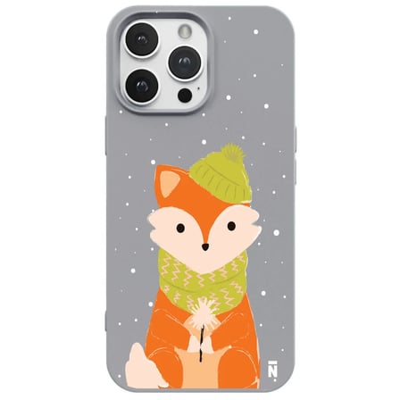 iPhone 12 Pro Gri Lansman Renkli Silikon Winter Fox Tasarımlı Premium Kılıf