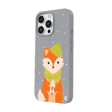 iPhone 12 Pro Gri Lansman Renkli Silikon Winter Fox Tasarımlı Premium Kılıf