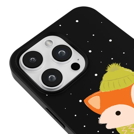 iPhone 11 Pro Siyah Lansman Renkli Silikon Winter Fox Tasarımlı Premium Kılıf