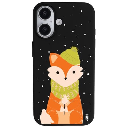 iPhone 17 Siyah Lansman Renkli Silikon Winter Fox Tasarımlı Premium Kılıf