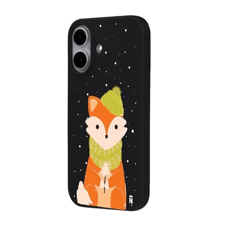 iPhone 17 Siyah Lansman Renkli Silikon Winter Fox Tasarımlı Premium Kılıf
