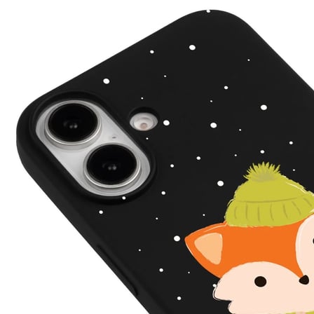 iPhone 17 Siyah Lansman Renkli Silikon Winter Fox Tasarımlı Premium Kılıf