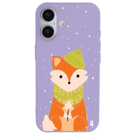 iPhone 17 Lila Lansman Renkli Silikon Winter Fox Tasarımlı Premium Kılıf