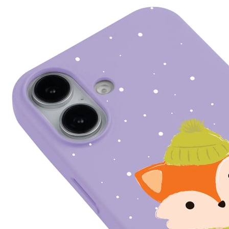 iPhone 17 Lila Lansman Renkli Silikon Winter Fox Tasarımlı Premium Kılıf