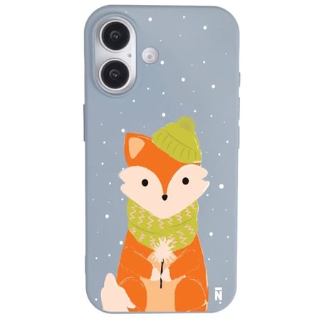 iPhone 16 Plus Mavi Lansman Renkli Silikon Winter Fox Tasarımlı Premium Kılıf