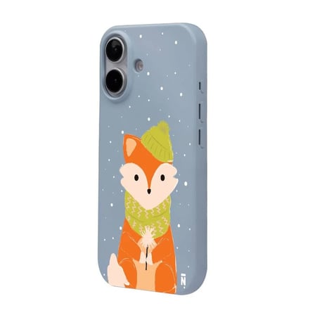 iPhone 16 Plus Mavi Lansman Renkli Silikon Winter Fox Tasarımlı Premium Kılıf
