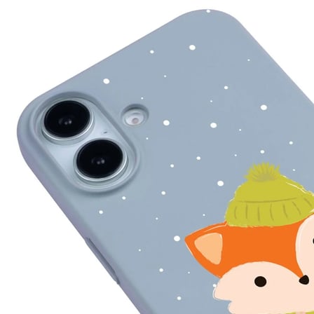 iPhone 16 Plus Mavi Lansman Renkli Silikon Winter Fox Tasarımlı Premium Kılıf