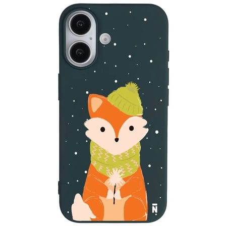 iPhone 16 Plus Haki Lansman Renkli Silikon Winter Fox Tasarımlı Premium Kılıf