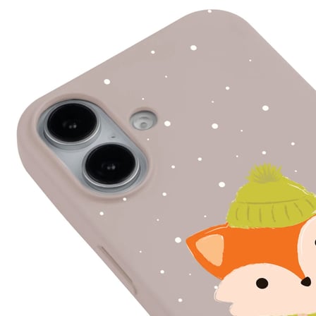 iPhone 16 Plus Pudra Lansman Renkli Silikon Winter Fox Tasarımlı Premium Kılıf
