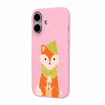 iPhone 16 Pembe Lansman Renkli Silikon Winter Fox Tasarımlı Premium Kılıf