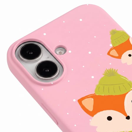 iPhone 16 Pembe Lansman Renkli Silikon Winter Fox Tasarımlı Premium Kılıf
