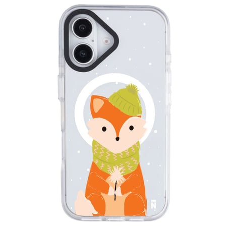 iPhone 16 Plus Yanları Beyaz Magsafe Arty Şeffaf Winter Fox Tasarımlı Premium Kılıf