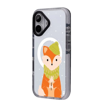 iPhone 16 Plus Yanları Beyaz Magsafe Arty Şeffaf Winter Fox Tasarımlı Premium Kılıf