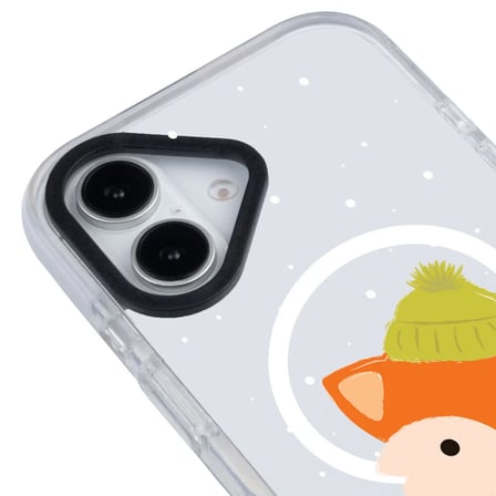 iPhone 16 Plus Yanları Beyaz Magsafe Arty Şeffaf Winter Fox Tasarımlı Premium Kılıf