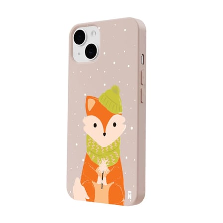 iPhone 14 Pudra Lansman Renkli Silikon Winter Fox Tasarımlı Kamera Korumalı Kılıf