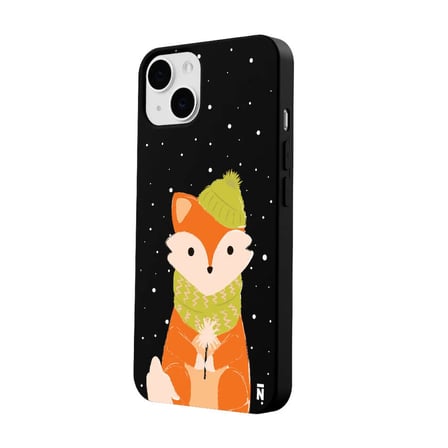 iPhone 13 Siyah Lansman Renkli Silikon Winter Fox Tasarımlı Kamera Korumalı Kılıf