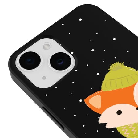 iPhone 13 Siyah Lansman Renkli Silikon Winter Fox Tasarımlı Kamera Korumalı Kılıf