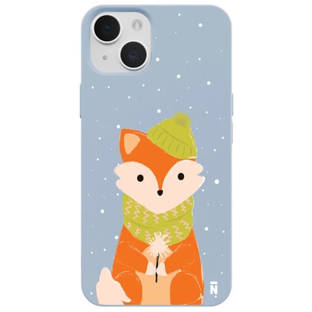 iPhone 15 Plus Mavi Lansman Renkli Silikon Winter Fox Tasarımlı Kamera Korumalı Kılıf
