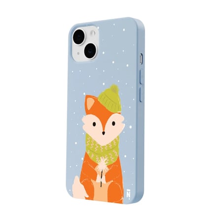 iPhone 15 Plus Mavi Lansman Renkli Silikon Winter Fox Tasarımlı Kamera Korumalı Kılıf