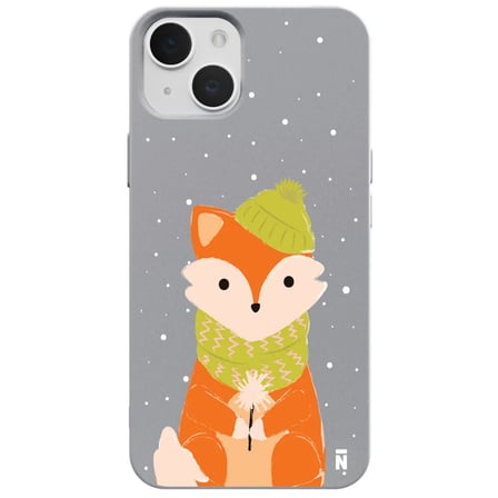 iPhone 14 Plus Gri Lansman Renkli Silikon Winter Fox Tasarımlı Kamera Korumalı Kılıf