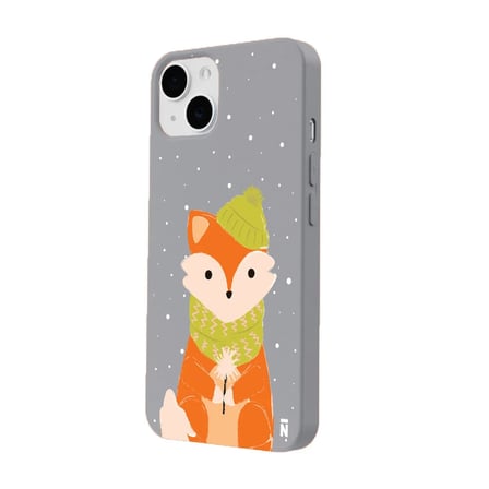 iPhone 14 Plus Gri Lansman Renkli Silikon Winter Fox Tasarımlı Kamera Korumalı Kılıf