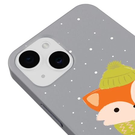iPhone 14 Plus Gri Lansman Renkli Silikon Winter Fox Tasarımlı Kamera Korumalı Kılıf