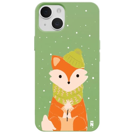 iPhone 14 Plus Yeşil Lansman Renkli Silikon Winter Fox Tasarımlı Kamera Korumalı Kılıf