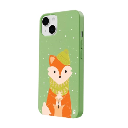 iPhone 14 Plus Yeşil Lansman Renkli Silikon Winter Fox Tasarımlı Kamera Korumalı Kılıf