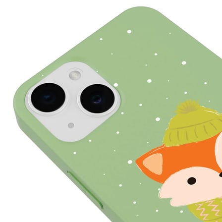 iPhone 14 Plus Yeşil Lansman Renkli Silikon Winter Fox Tasarımlı Kamera Korumalı Kılıf