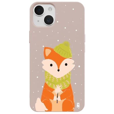 iPhone 14 Plus Pudra Lansman Renkli Silikon Winter Fox Tasarımlı Kamera Korumalı Kılıf
