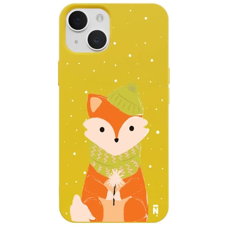 iPhone 14 Plus Sarı Lansman Renkli Silikon Winter Fox Tasarımlı Kamera Korumalı Kılıf