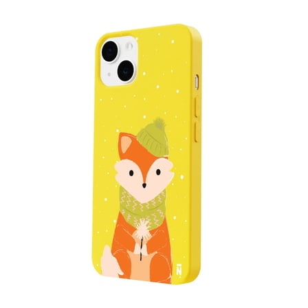 iPhone 14 Plus Sarı Lansman Renkli Silikon Winter Fox Tasarımlı Kamera Korumalı Kılıf