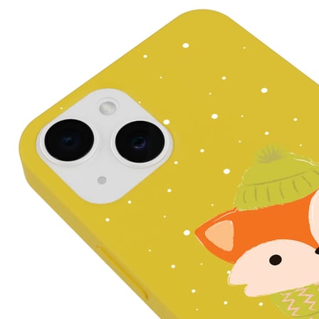 iPhone 14 Plus Sarı Lansman Renkli Silikon Winter Fox Tasarımlı Kamera Korumalı Kılıf