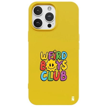 iPhone 14 Pro Sarı Lansman Renkli Silikon Weird Boys Club Tasarımlı Premium Kılıf