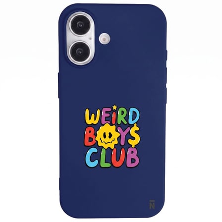 iPhone 16 Plus Lacivert Lansman Renkli Silikon Weird Boys Club Tasarımlı Premium Kılıf