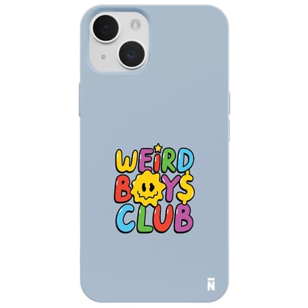 iPhone 15 Plus Mavi Lansman Renkli Silikon Weird Boys Club Tasarımlı Kamera Korumalı Kılıf