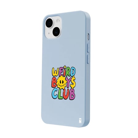 iPhone 15 Plus Mavi Lansman Renkli Silikon Weird Boys Club Tasarımlı Kamera Korumalı Kılıf