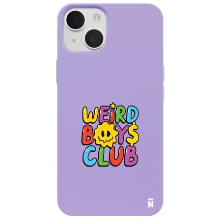 iPhone 15 Plus Lila Lansman Renkli Silikon Weird Boys Club Tasarımlı Kamera Korumalı Kılıf