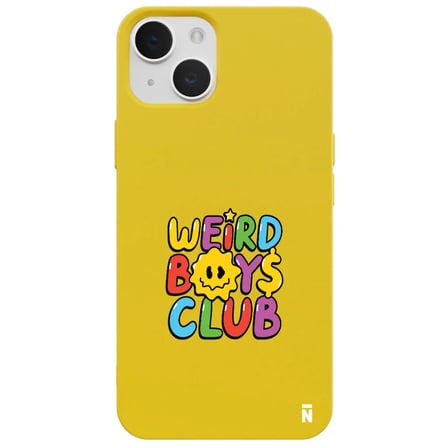 iPhone 14 Plus Sarı Lansman Renkli Silikon Weird Boys Club Tasarımlı Kamera Korumalı Kılıf