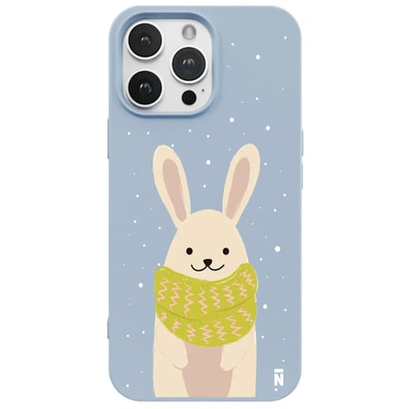 iPhone 16 Pro Max Mavi Lansman Renkli Silikon Winter Rabbit Tasarımlı Premium Kılıf