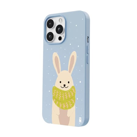 iPhone 16 Pro Max Mavi Lansman Renkli Silikon Winter Rabbit Tasarımlı Premium Kılıf