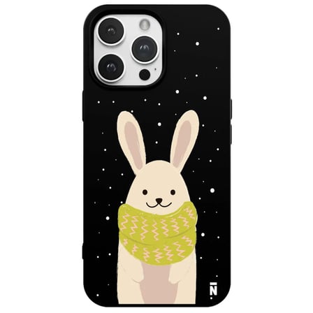 iPhone 15 Pro Max Siyah Lansman Renkli Silikon Winter Rabbit Tasarımlı Premium Kılıf
